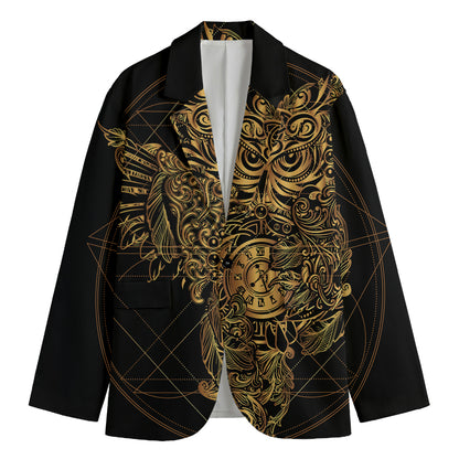 Golden Spiritual Owl Print Men's Cotton Blazer