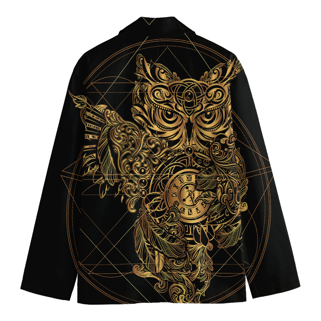 Golden Spiritual Owl Print Men's Cotton Blazer
