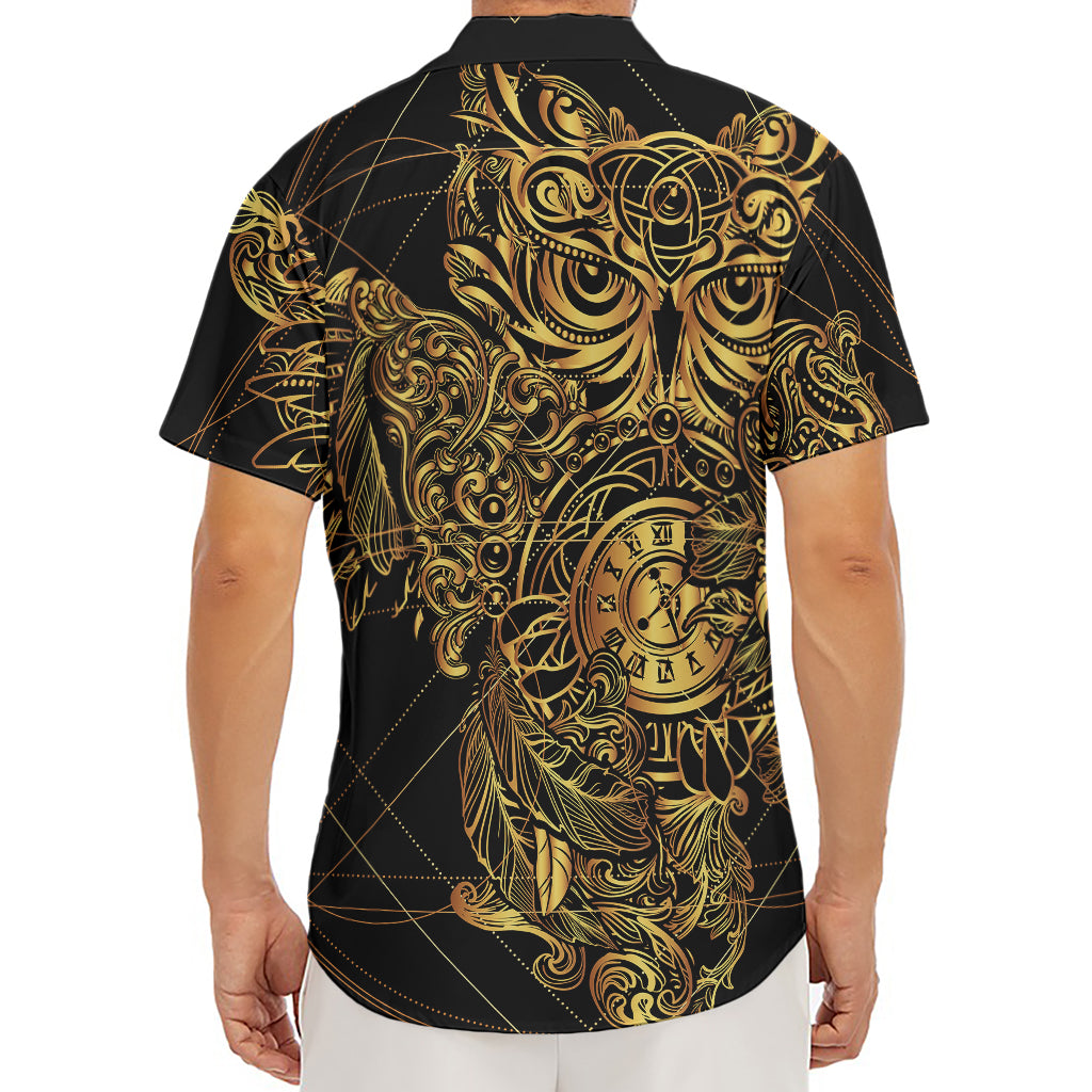 Golden Spiritual Owl Print Men's Deep V-Neck Shirt