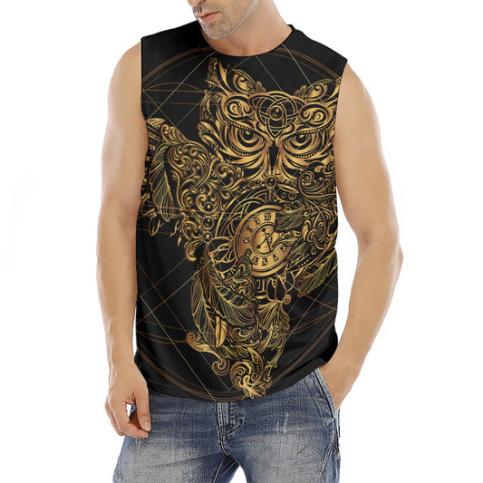 Golden Spiritual Owl Print Men's Fitness Tank Top