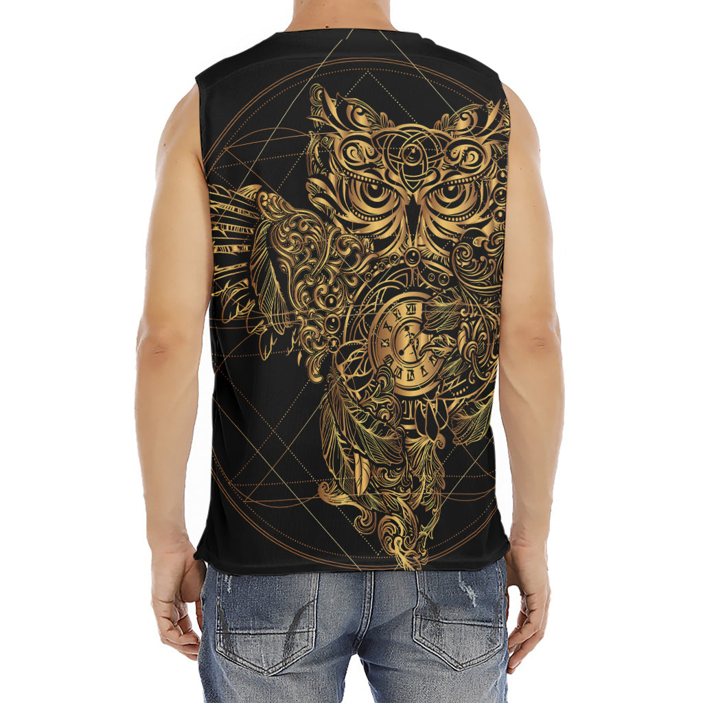Golden Spiritual Owl Print Men's Fitness Tank Top