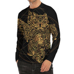 Golden Spiritual Owl Print Men's Long Sleeve Rash Guard