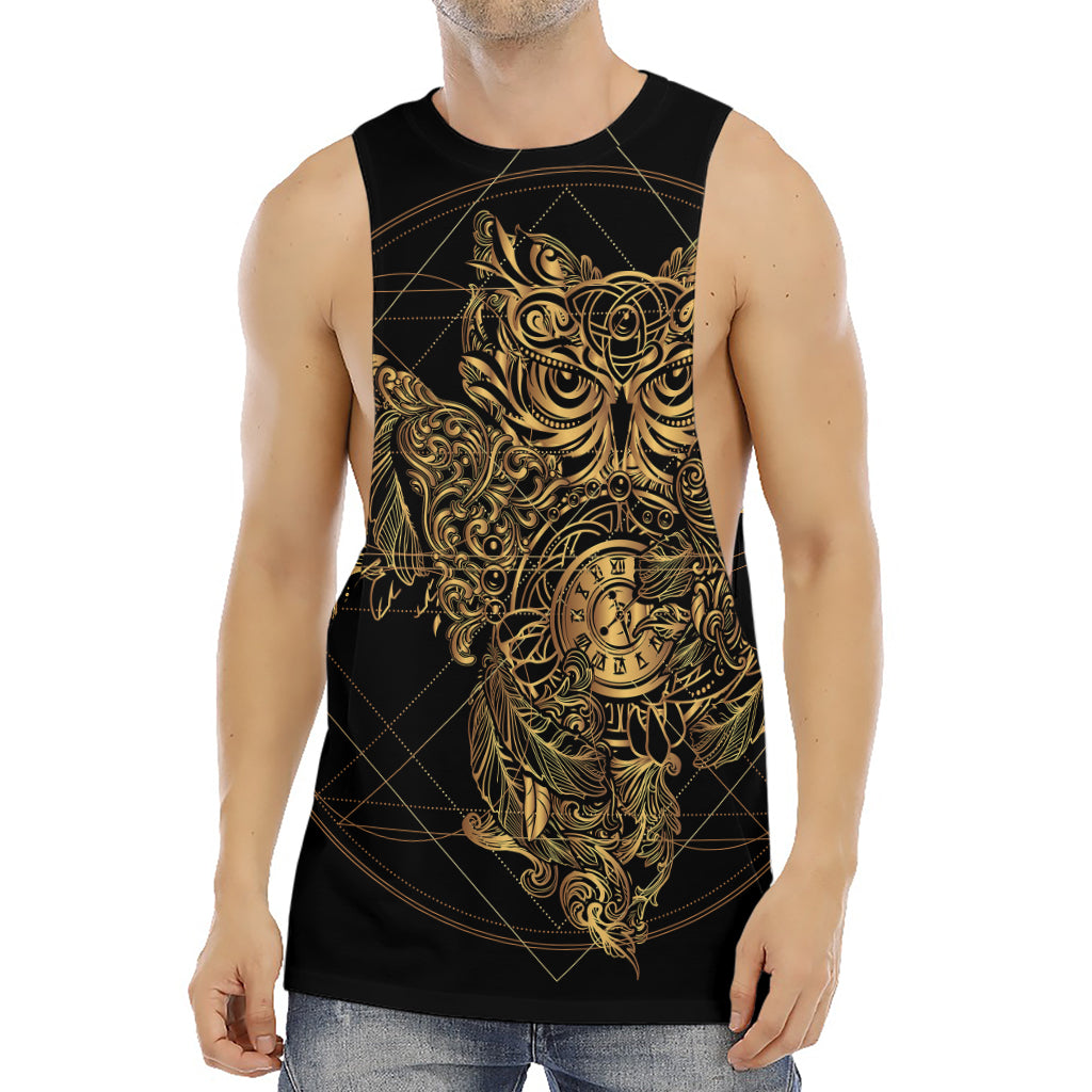 Golden Spiritual Owl Print Men's Muscle Tank Top