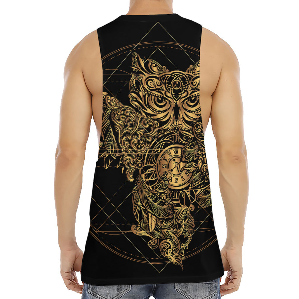 Golden Spiritual Owl Print Men's Muscle Tank Top