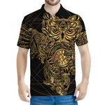 Golden Spiritual Owl Print Men's Polo Shirt