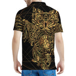 Golden Spiritual Owl Print Men's Polo Shirt