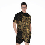 Golden Spiritual Owl Print Men's Rompers
