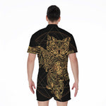 Golden Spiritual Owl Print Men's Rompers