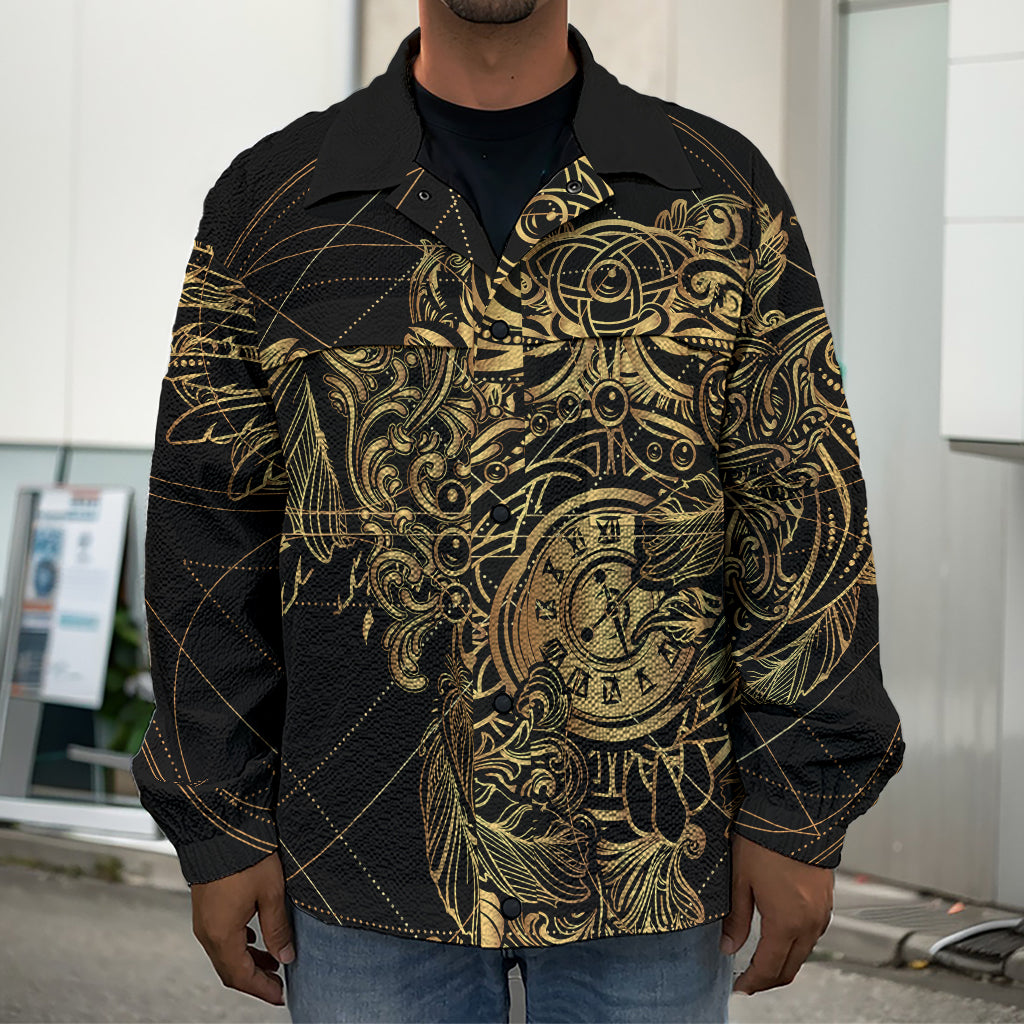 Golden Spiritual Owl Print Men's Shirt Jacket