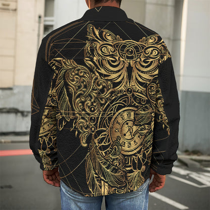 Golden Spiritual Owl Print Men's Shirt Jacket