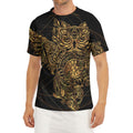 Golden Spiritual Owl Print Men's Short Sleeve Rash Guard