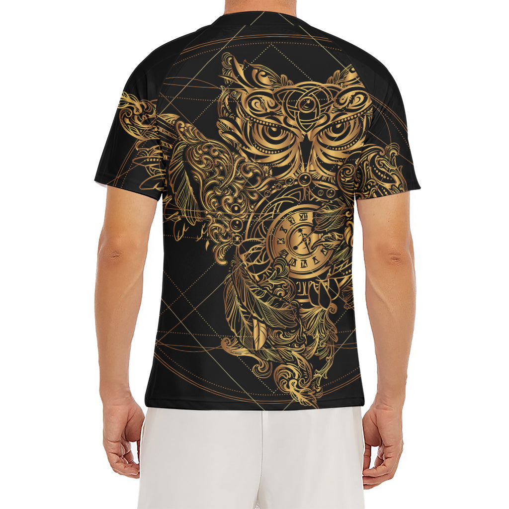 Golden Spiritual Owl Print Men's Short Sleeve Rash Guard