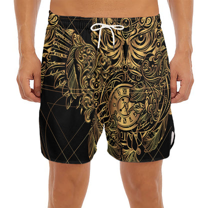Golden Spiritual Owl Print Men's Split Running Shorts