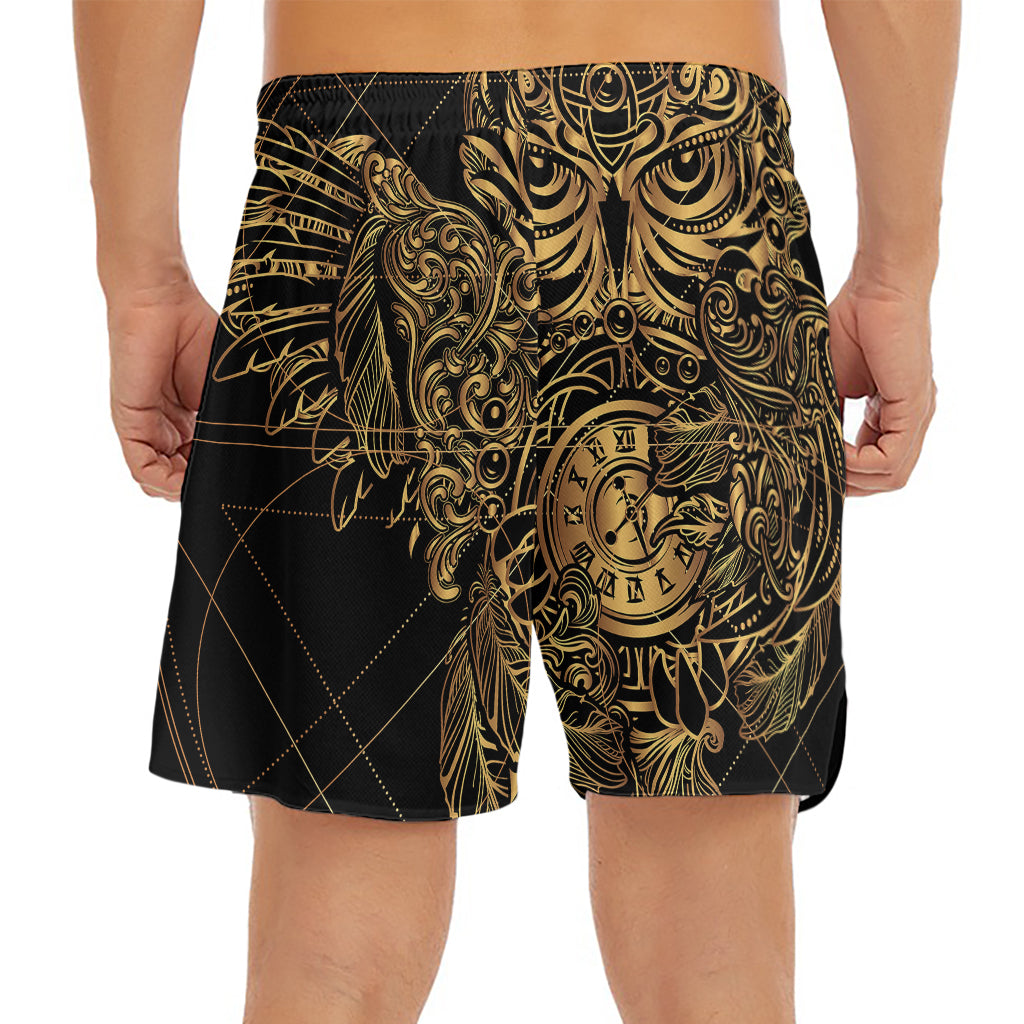 Golden Spiritual Owl Print Men's Split Running Shorts