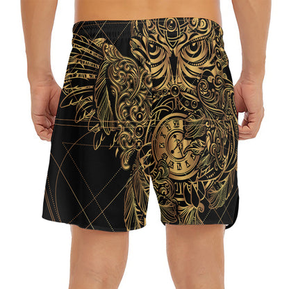 Golden Spiritual Owl Print Men's Split Running Shorts