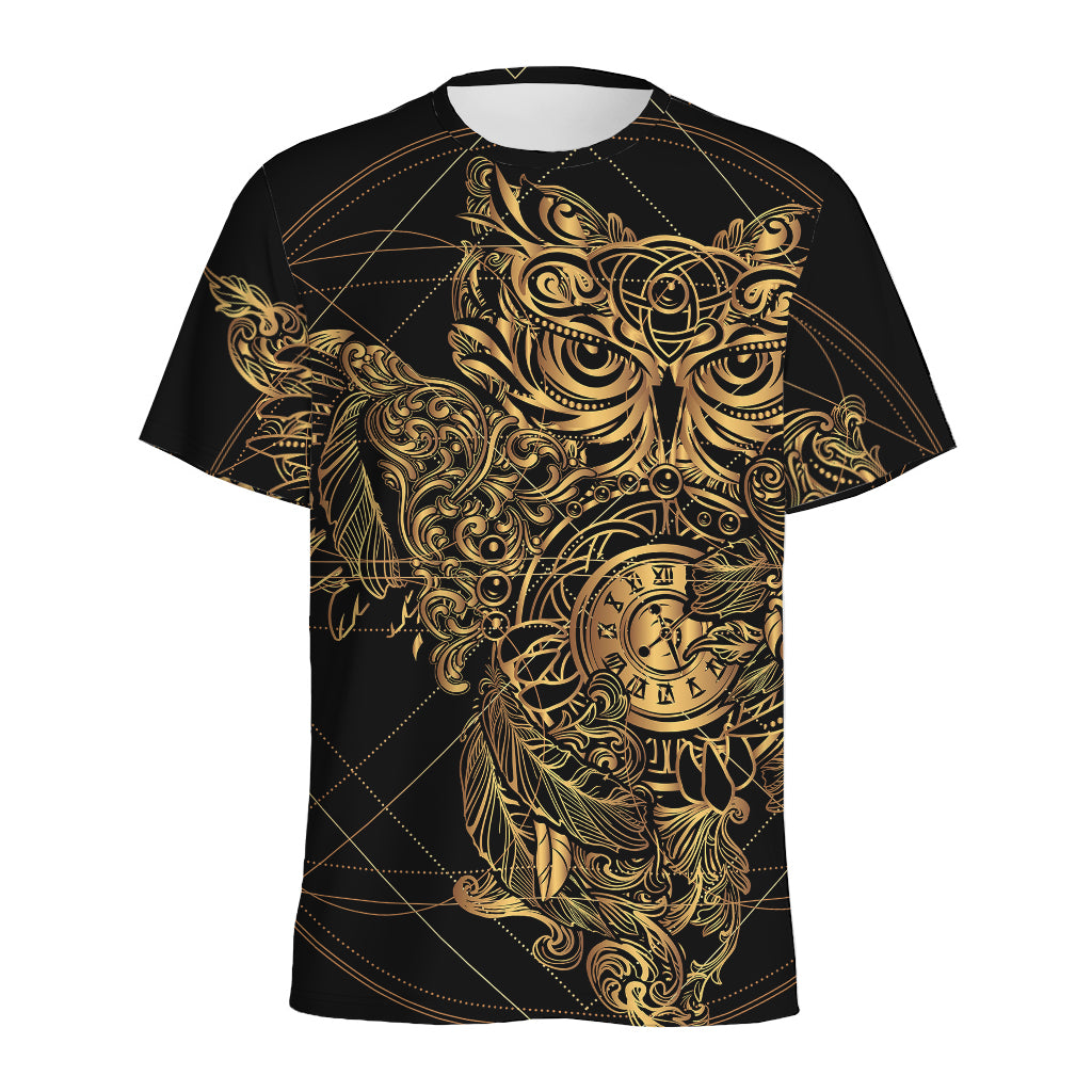 Golden Spiritual Owl Print Men's Sports T-Shirt
