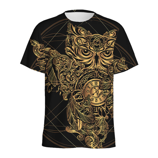 Golden Spiritual Owl Print Men's Sports T-Shirt