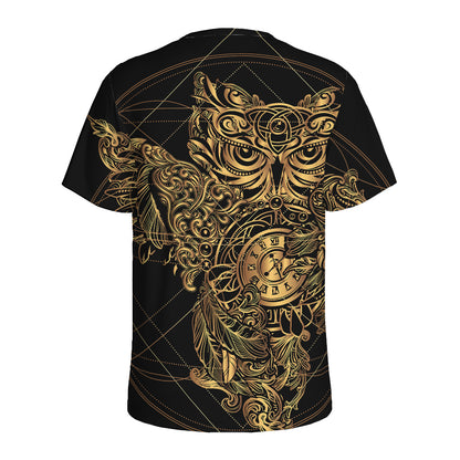 Golden Spiritual Owl Print Men's Sports T-Shirt