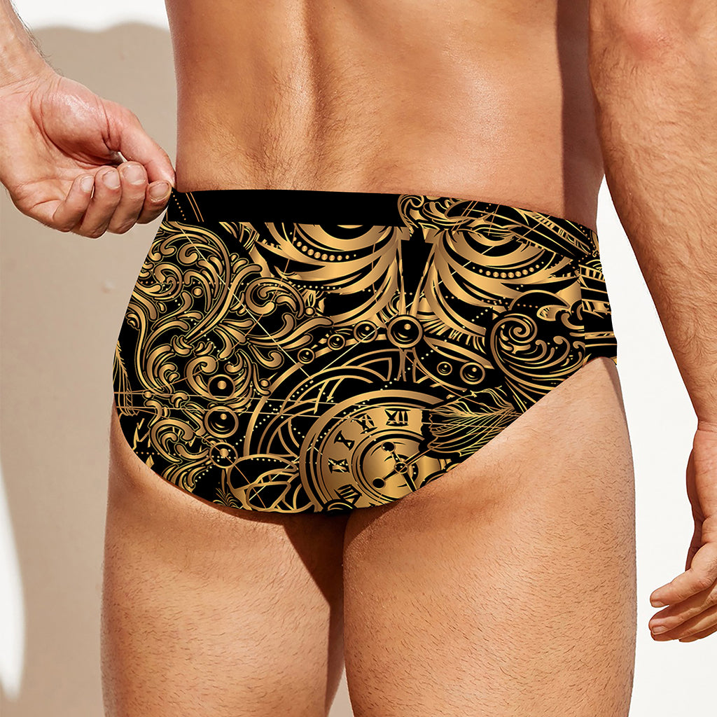 Golden Spiritual Owl Print Men's Swim Briefs