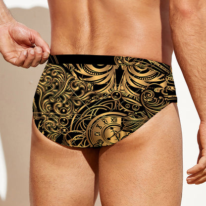 Golden Spiritual Owl Print Men's Swim Briefs