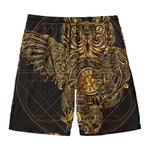Golden Spiritual Owl Print Men's Swim Trunks