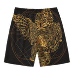 Golden Spiritual Owl Print Men's Swim Trunks