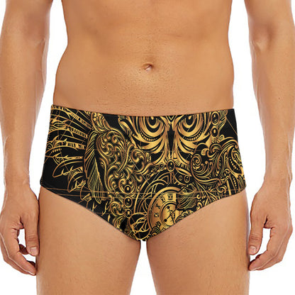 Golden Spiritual Owl Print Men's Triangle Swim Briefs