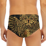 Golden Spiritual Owl Print Men's Triangle Swim Briefs
