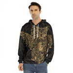 Golden Spiritual Owl Print Men's Velvet Pullover Hoodie