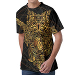 Golden Spiritual Owl Print Men's Velvet T-Shirt