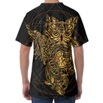 Golden Spiritual Owl Print Men's Velvet T-Shirt