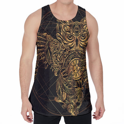 Golden Spiritual Owl Print Men's Velvet Tank Top