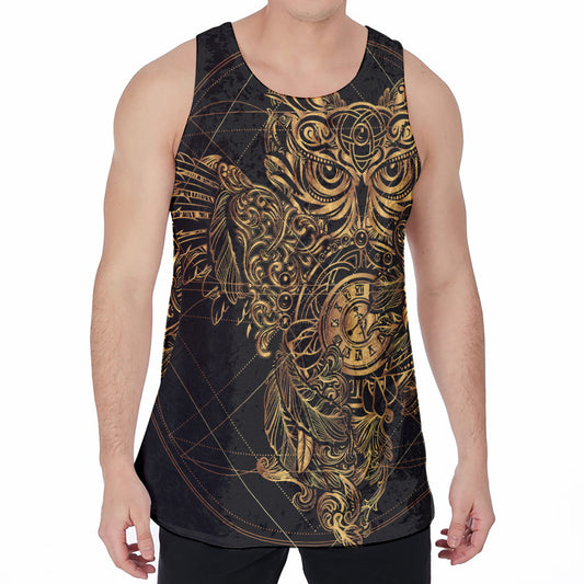 Golden Spiritual Owl Print Men's Velvet Tank Top