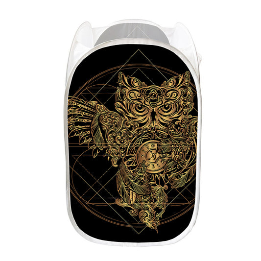 Golden Spiritual Owl Print Mesh Laundry Hamper