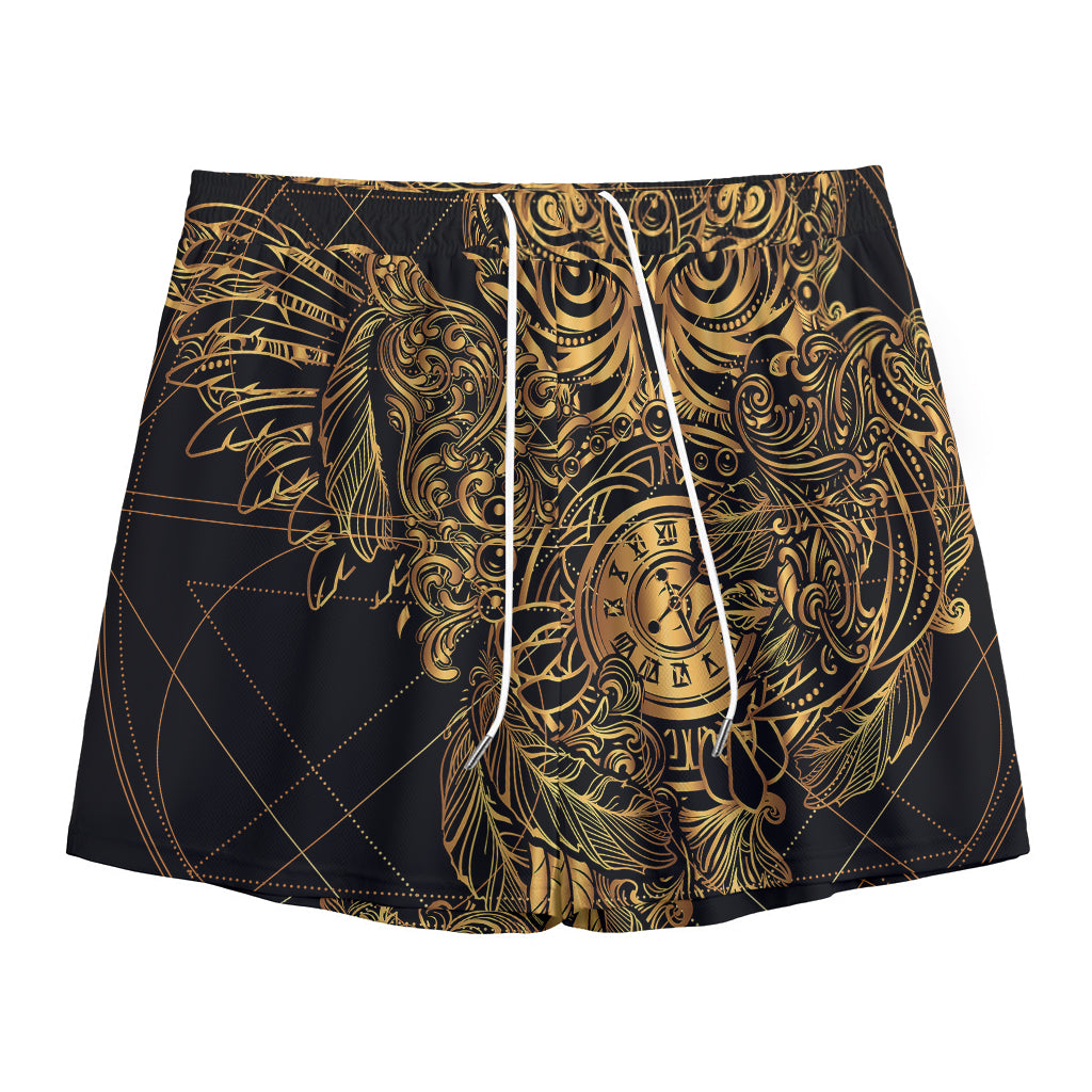 Golden Spiritual Owl Print Mesh Shorts
