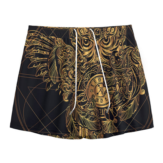 Golden Spiritual Owl Print Mesh Shorts