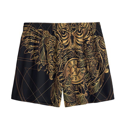 Golden Spiritual Owl Print Mesh Shorts