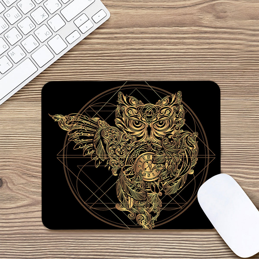 Golden Spiritual Owl Print Mouse Pad