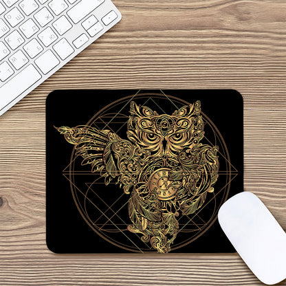 Golden Spiritual Owl Print Mouse Pad