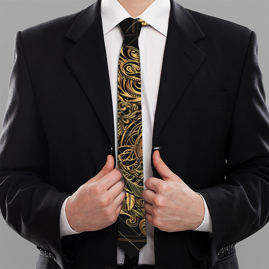 Golden Spiritual Owl Print Necktie