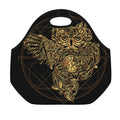 Golden Spiritual Owl Print Neoprene Lunch Bag
