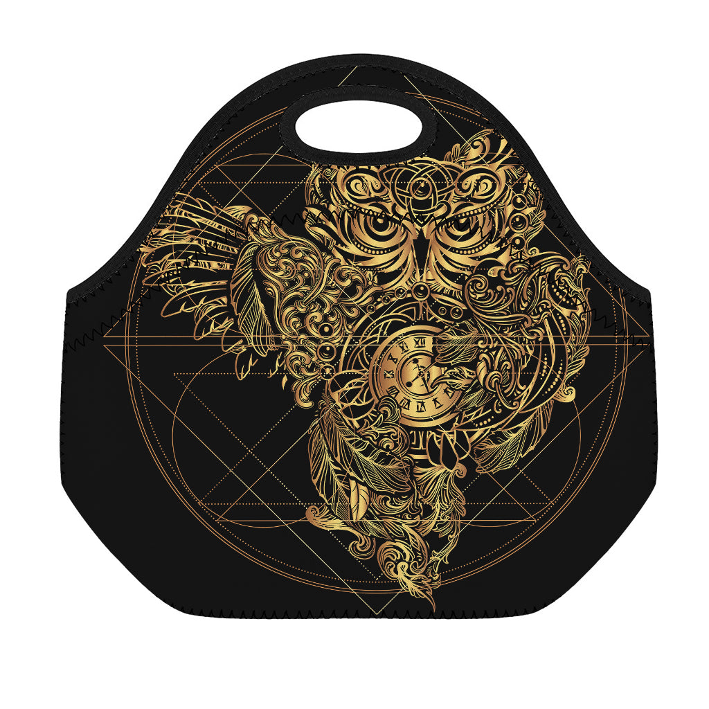 Golden Spiritual Owl Print Neoprene Lunch Bag