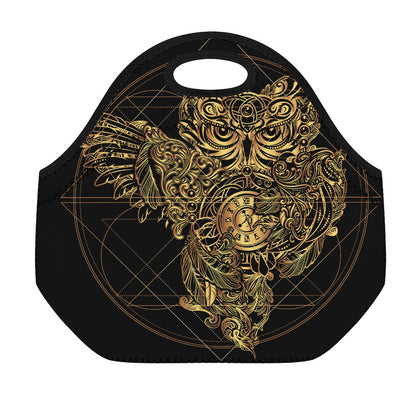 Golden Spiritual Owl Print Neoprene Lunch Bag