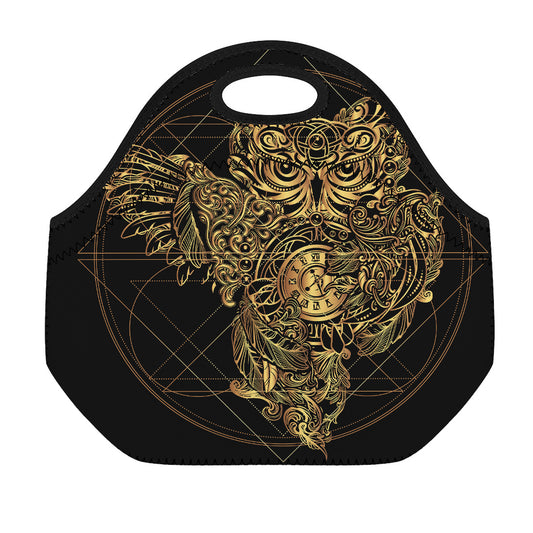 Golden Spiritual Owl Print Neoprene Lunch Bag