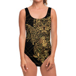 Golden Spiritual Owl Print One Piece Swimsuit