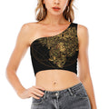 Golden Spiritual Owl Print One Shoulder Crop Top