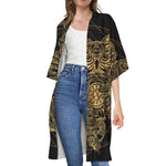 Golden Spiritual Owl Print Open Front Beach Cover Up