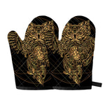 Golden Spiritual Owl Print Oven Mitts