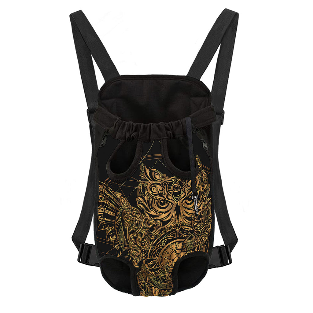 Golden Spiritual Owl Print Pet Carrier Backpack