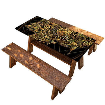 Golden Spiritual Owl Print Picnic Table Cover